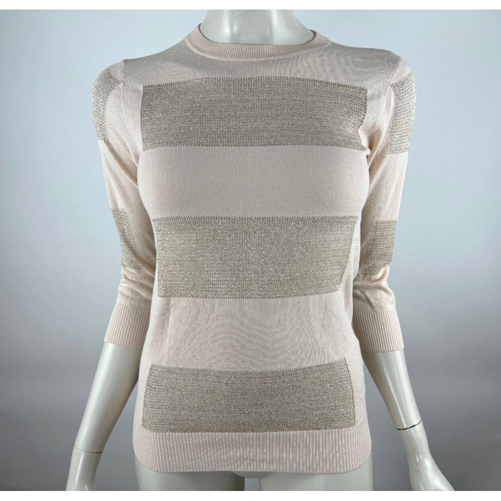 Ted Baker Metallic Striped Sweater Women 1 EUC Lightweight 3/4 Sleeve Pullover‎